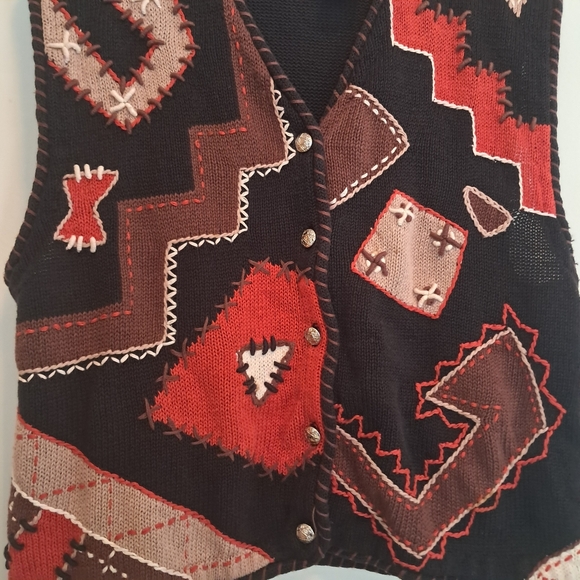 Vintage Y2K Arlando HEAVILY Embroided Southwestern Aztec Tribal Western Vest - Picture 3 of 9